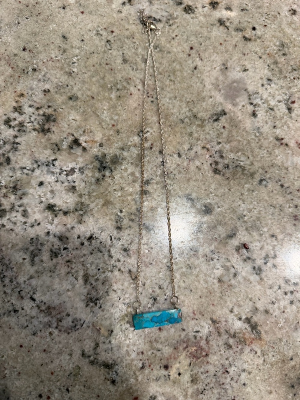 Turquoise Bar Pendant Necklace - Blue Stone on Silver Chain